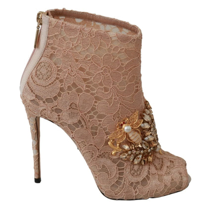 Stunning Dolce Gabbana Light Pink Floral Lace Crystal Booties &