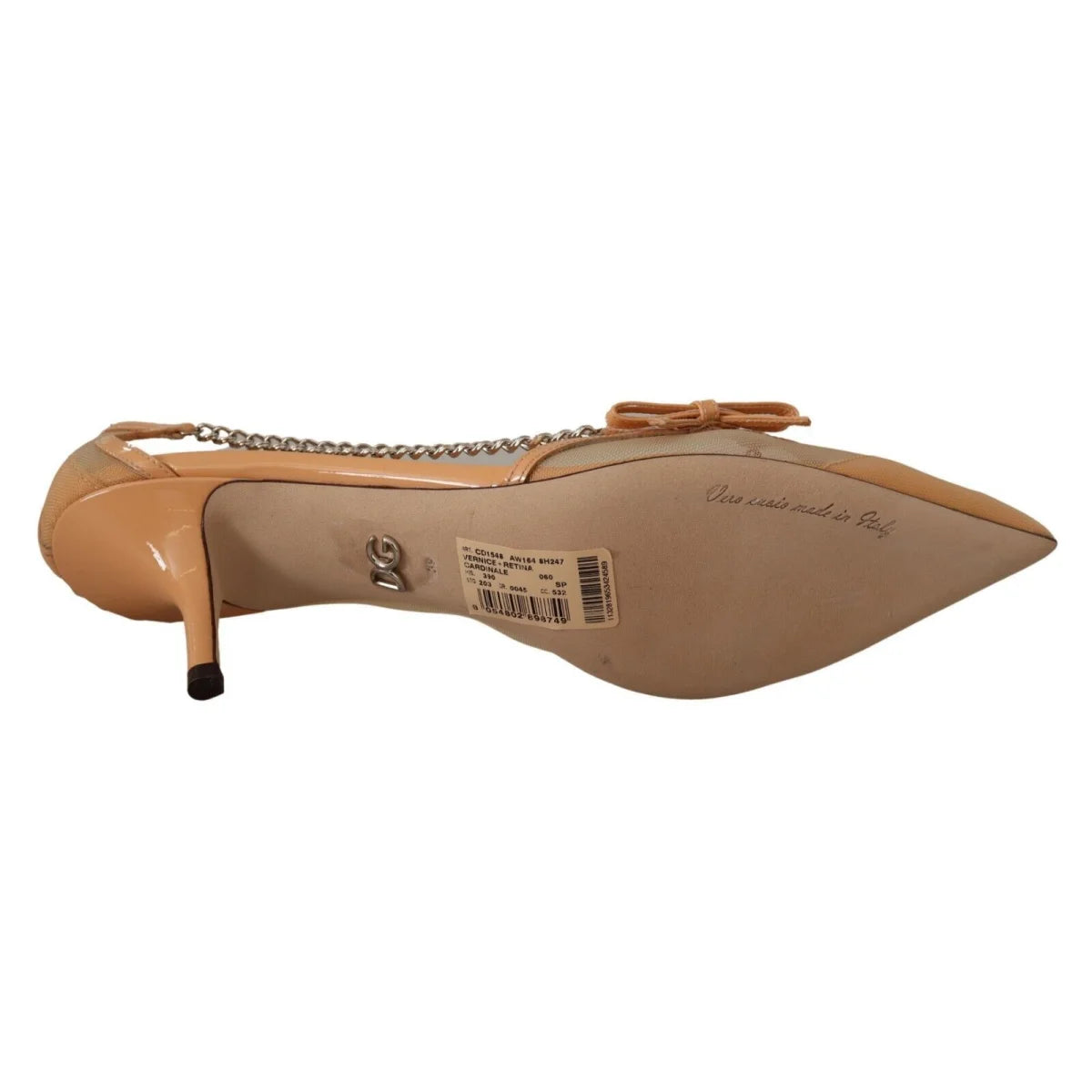 Stunning Dolce Gabbana Peach Mesh Pumps with Silver Chain Detail &