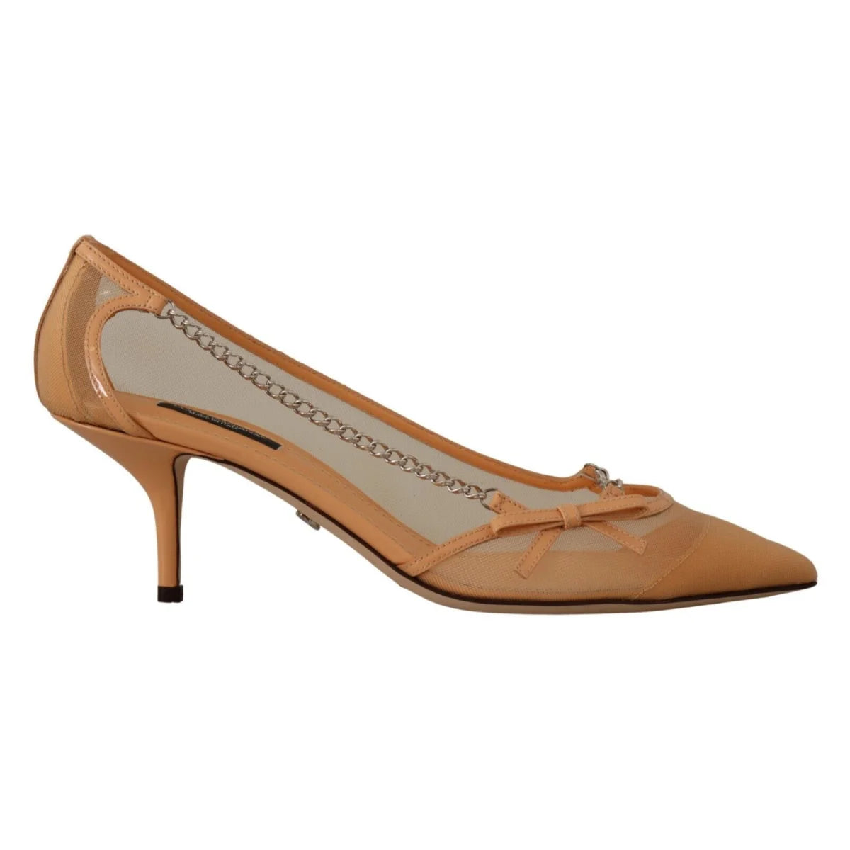 Stunning Dolce Gabbana Peach Mesh Pumps with Silver Chain Detail &