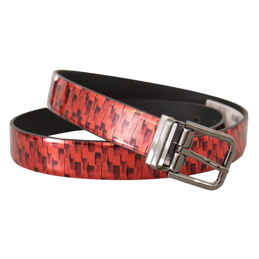 Stunning Dolce Gabbana Red Leather Belt Silver Tone Buckle Dress Style &