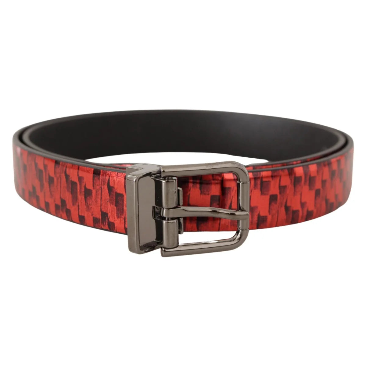 Stunning Dolce Gabbana Red Leather Belt Silver Tone Buckle Dress Style &