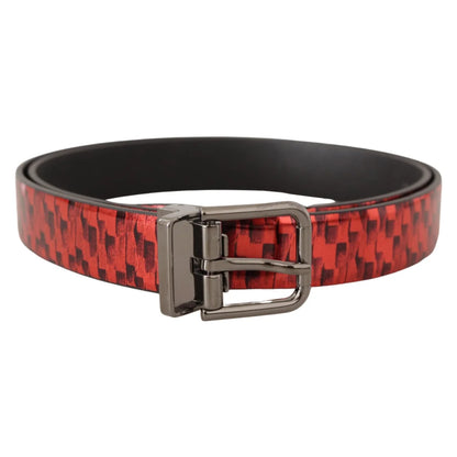 Stunning Dolce Gabbana Red Leather Belt Silver Tone Buckle Dress Style &