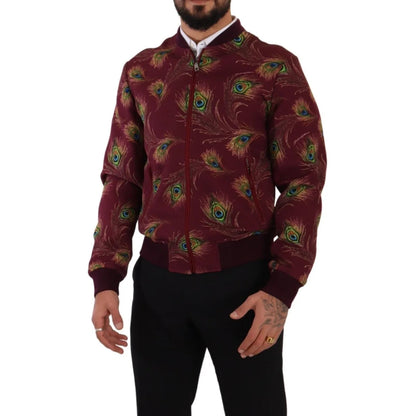 Stunning Dolce Gabbana Red Peacock Print Bomber Jacket &
