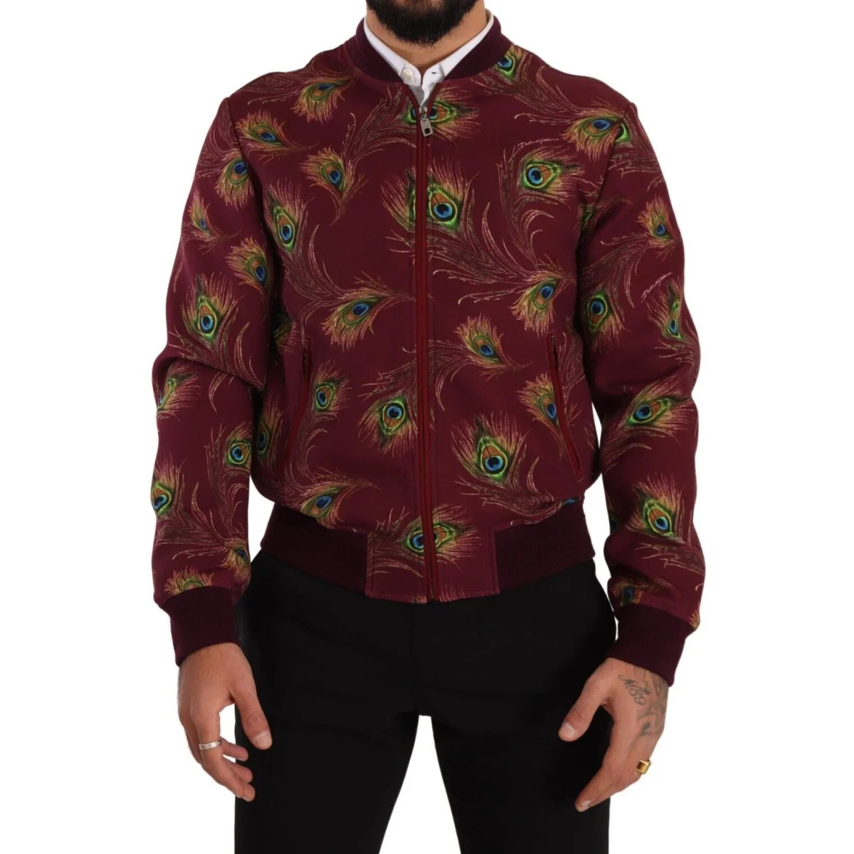 Stunning Dolce Gabbana Red Peacock Print Bomber Jacket &