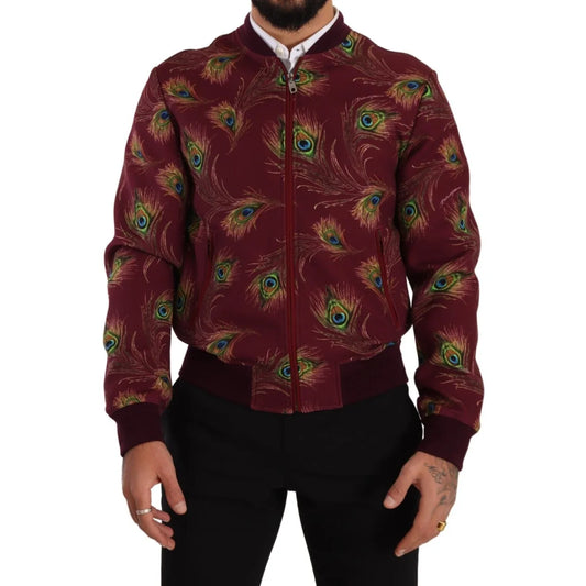 Stunning Dolce Gabbana Red Peacock Print Bomber Jacket &