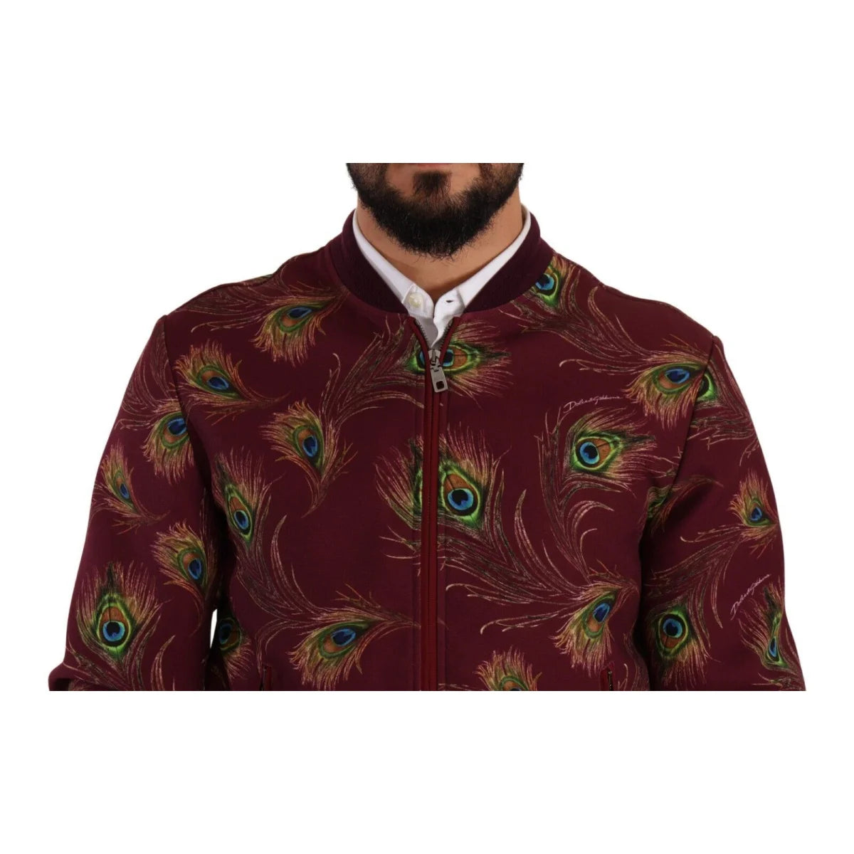 Stunning Dolce Gabbana Red Peacock Print Bomber Jacket &