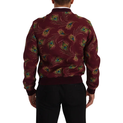 Stunning Dolce Gabbana Red Peacock Print Bomber Jacket &
