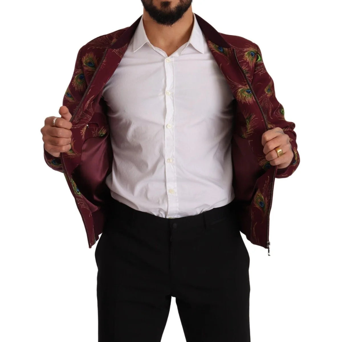 Stunning Dolce Gabbana Red Peacock Print Bomber Jacket &