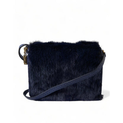 Stunning Dolce Gabbana Shoulder Bag in Mink Fur Dark Blue Glamour &