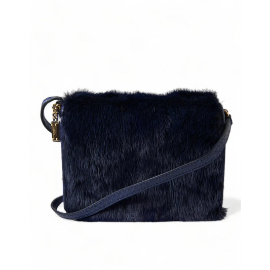 Stunning Dolce Gabbana Shoulder Bag in Mink Fur Dark Blue Glamour &