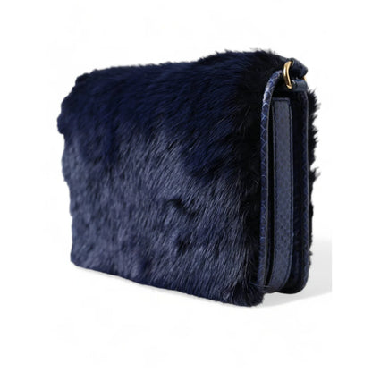 Stunning Dolce Gabbana Shoulder Bag in Mink Fur Dark Blue Glamour &