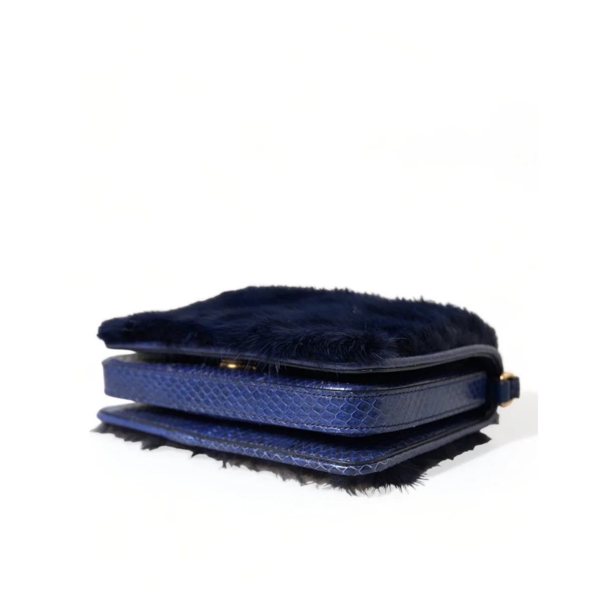 Stunning Dolce Gabbana Shoulder Bag in Mink Fur Dark Blue Glamour &