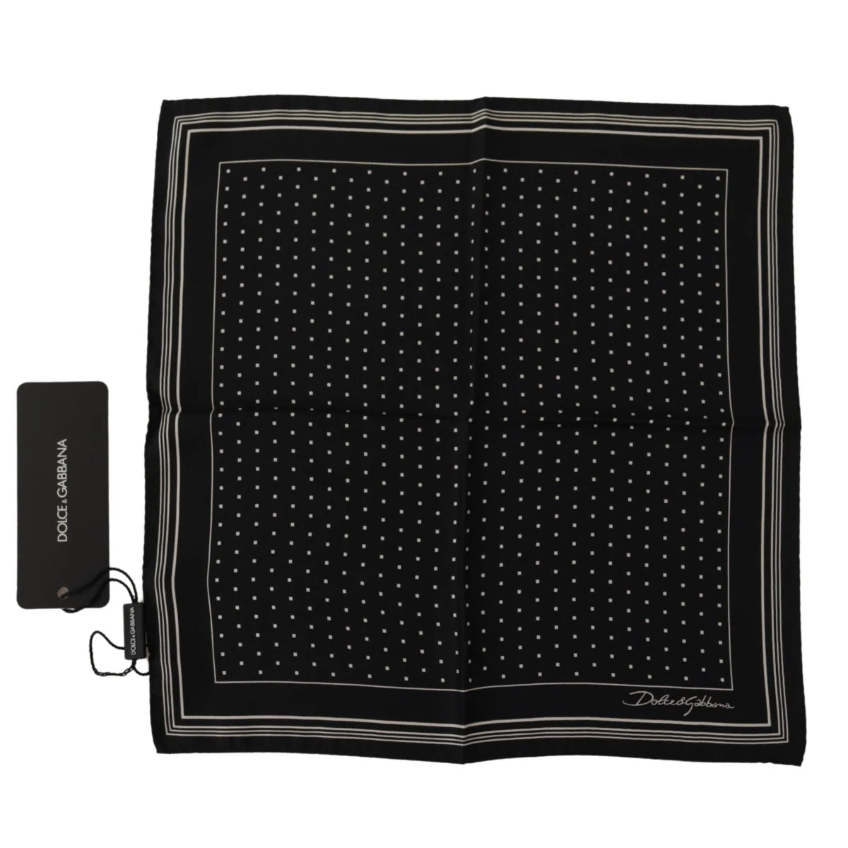 Stunning Dolce & Gabbana Silk Scarf Logo Details Black Polka Dots