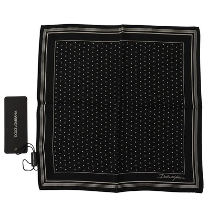 Stunning Dolce & Gabbana Silk Scarf Logo Details Black Polka Dots