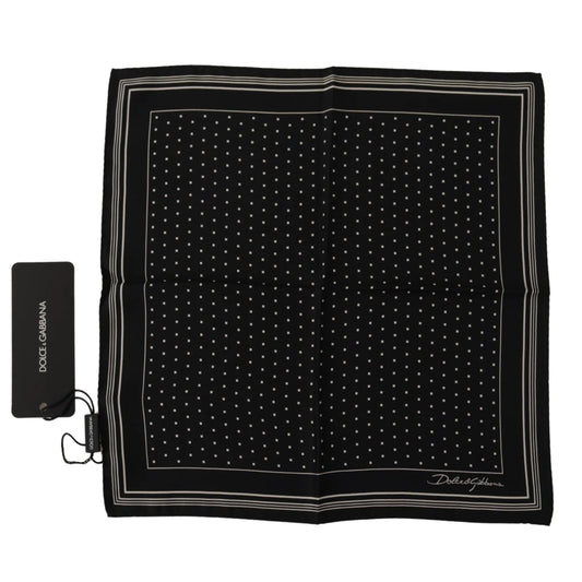 Stunning Dolce & Gabbana Silk Scarf Logo Details Black Polka Dots