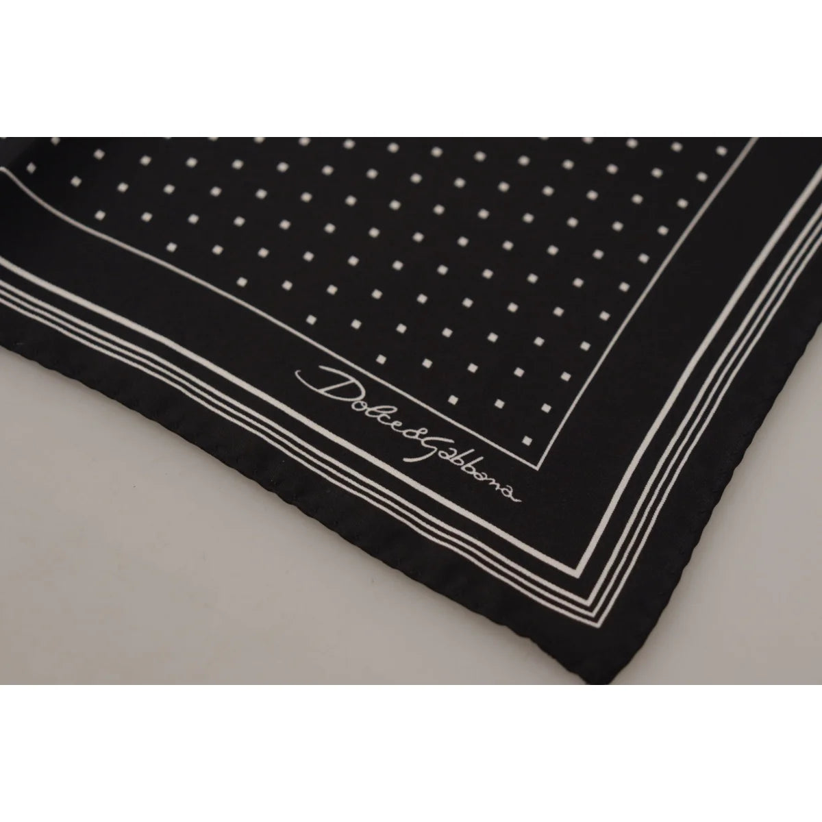 Stunning Dolce & Gabbana Silk Scarf Logo Details Black Polka Dots
