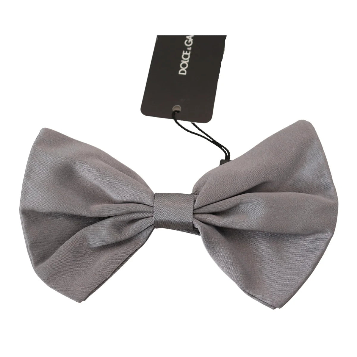 Stunning Dolce Gabbana Silver Gray Silk Bow Tie With Metal Hook Clasp &