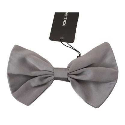 Stunning Dolce Gabbana Silver Gray Silk Bow Tie With Metal Hook Clasp &
