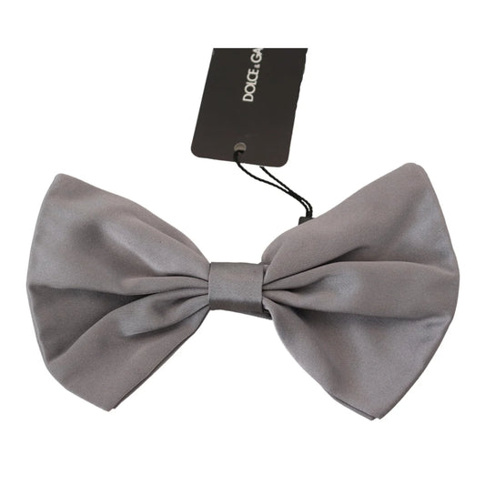 Stunning Dolce Gabbana Silver Gray Silk Bow Tie With Metal Hook Clasp &