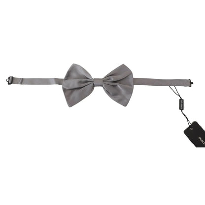 Stunning Dolce Gabbana Silver Gray Silk Bow Tie With Metal Hook Clasp &