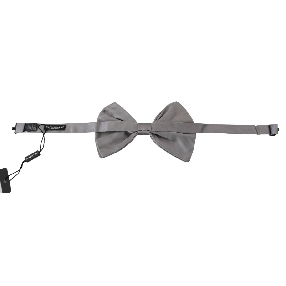 Stunning Dolce Gabbana Silver Gray Silk Bow Tie With Metal Hook Clasp &