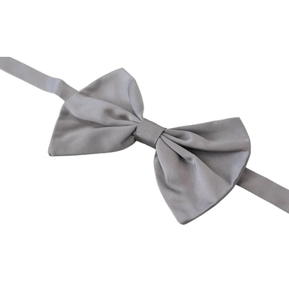 Stunning Dolce Gabbana Silver Gray Silk Bow Tie With Metal Hook Clasp &