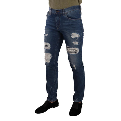 Stunning Dolce Gabbana Slim Blue Wash Denim Jeans Logo Details Fit &