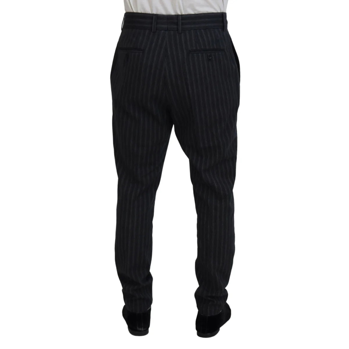 Stunning Dolce & Gabbana Virgin Wool Chino Dress Pants Dark Gray Stripes