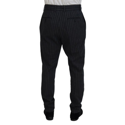 Stunning Dolce & Gabbana Virgin Wool Chino Dress Pants Dark Gray Stripes