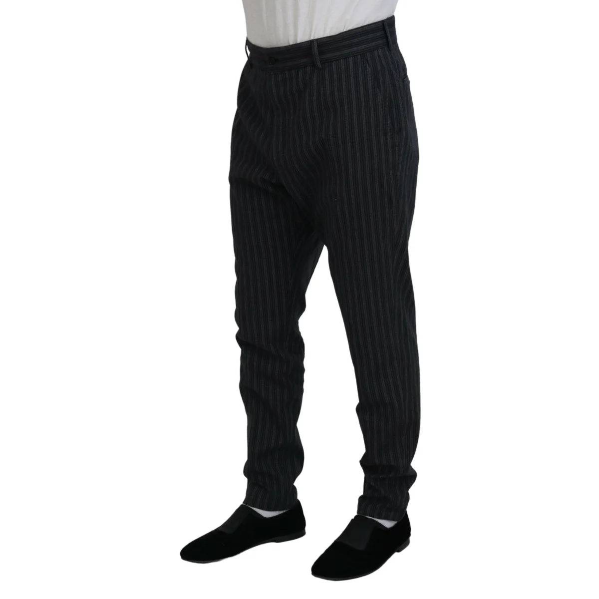 Stunning Dolce & Gabbana Virgin Wool Chino Dress Pants Dark Gray Stripes