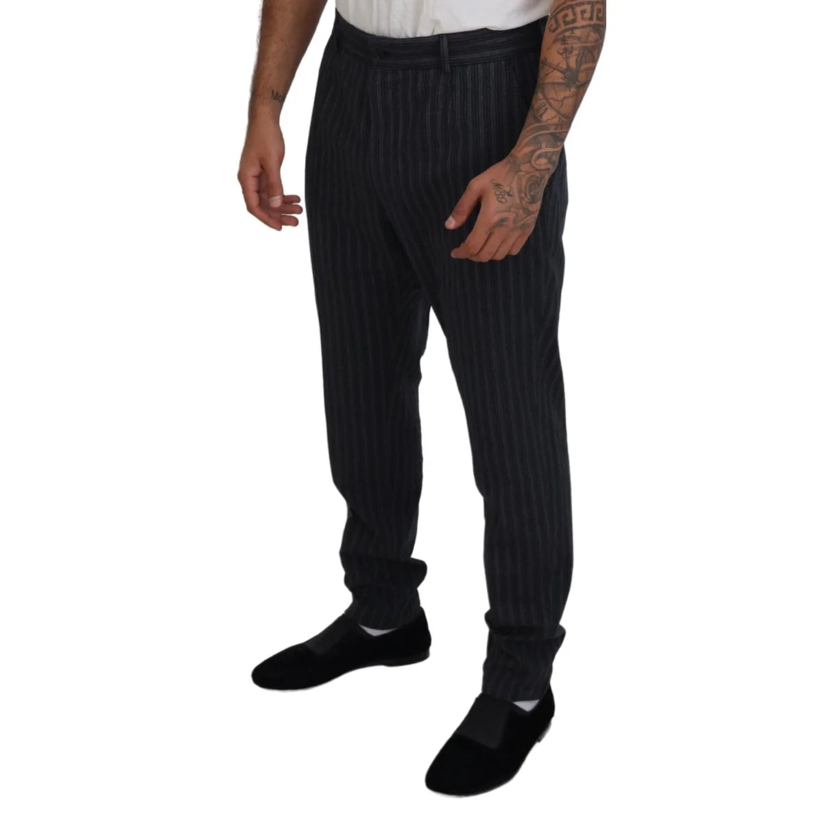 Stunning Dolce & Gabbana Virgin Wool Chino Dress Pants Dark Gray Stripes