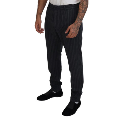 Stunning Dolce & Gabbana Virgin Wool Chino Dress Pants Dark Gray Stripes