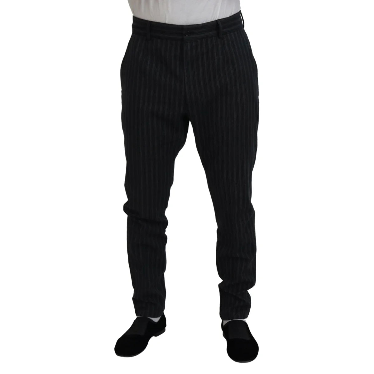 Stunning Dolce & Gabbana Virgin Wool Chino Dress Pants Dark Gray Stripes