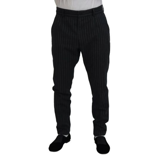 Stunning Dolce & Gabbana Virgin Wool Chino Dress Pants Dark Gray Stripes