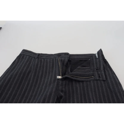 Stunning Dolce & Gabbana Virgin Wool Chino Dress Pants Dark Gray Stripes