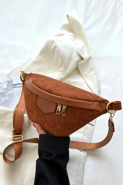 Stylish Corduroy Crossbody Bag with Adjustable Removable Strap Bags Trendsi