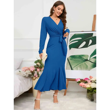 Elevate Your Style with the Surplice Neck Tie Waist Dress Clothing Tops Trendsi