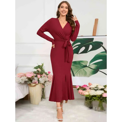 Elevate Your Style with the Surplice Neck Tie Waist Dress Clothing Tops Trendsi