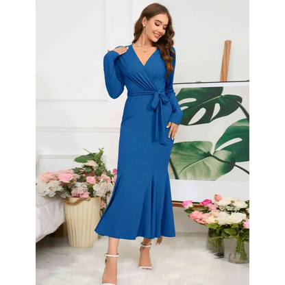 Elevate Your Style with the Surplice Neck Tie Waist Dress Clothing Tops Trendsi