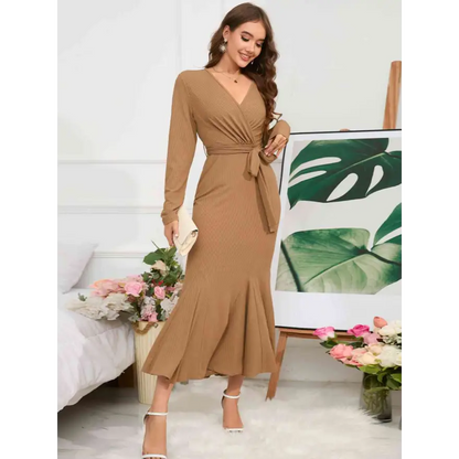 Elevate Your Style with the Surplice Neck Tie Waist Dress Clothing Tops Trendsi