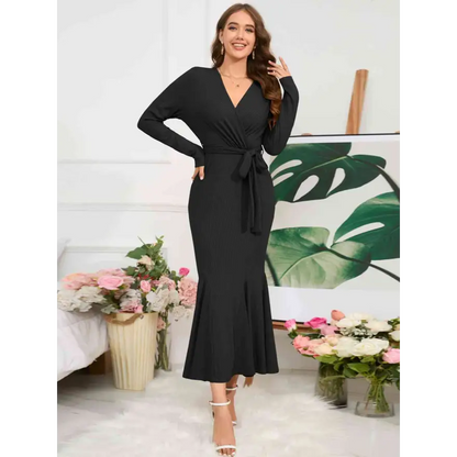 Elevate Your Style with the Surplice Neck Tie Waist Dress Clothing Tops Trendsi