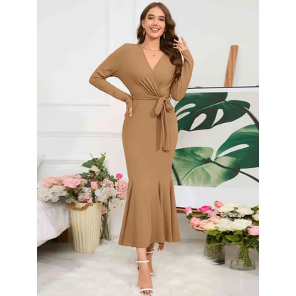 Elevate Your Style with the Surplice Neck Tie Waist Dress Clothing Tops Trendsi