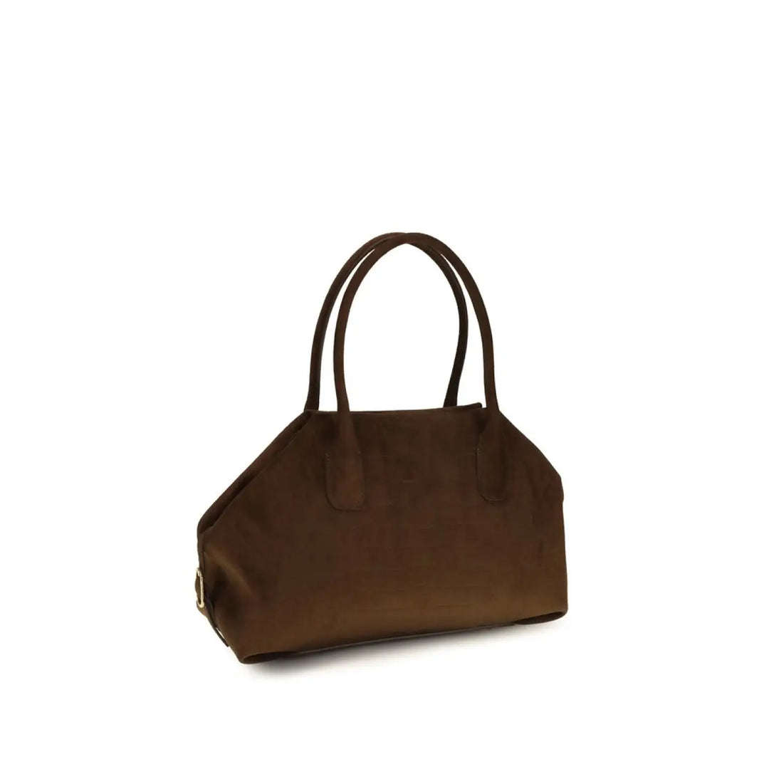 Themoirè Brown Suede Leather Handbag