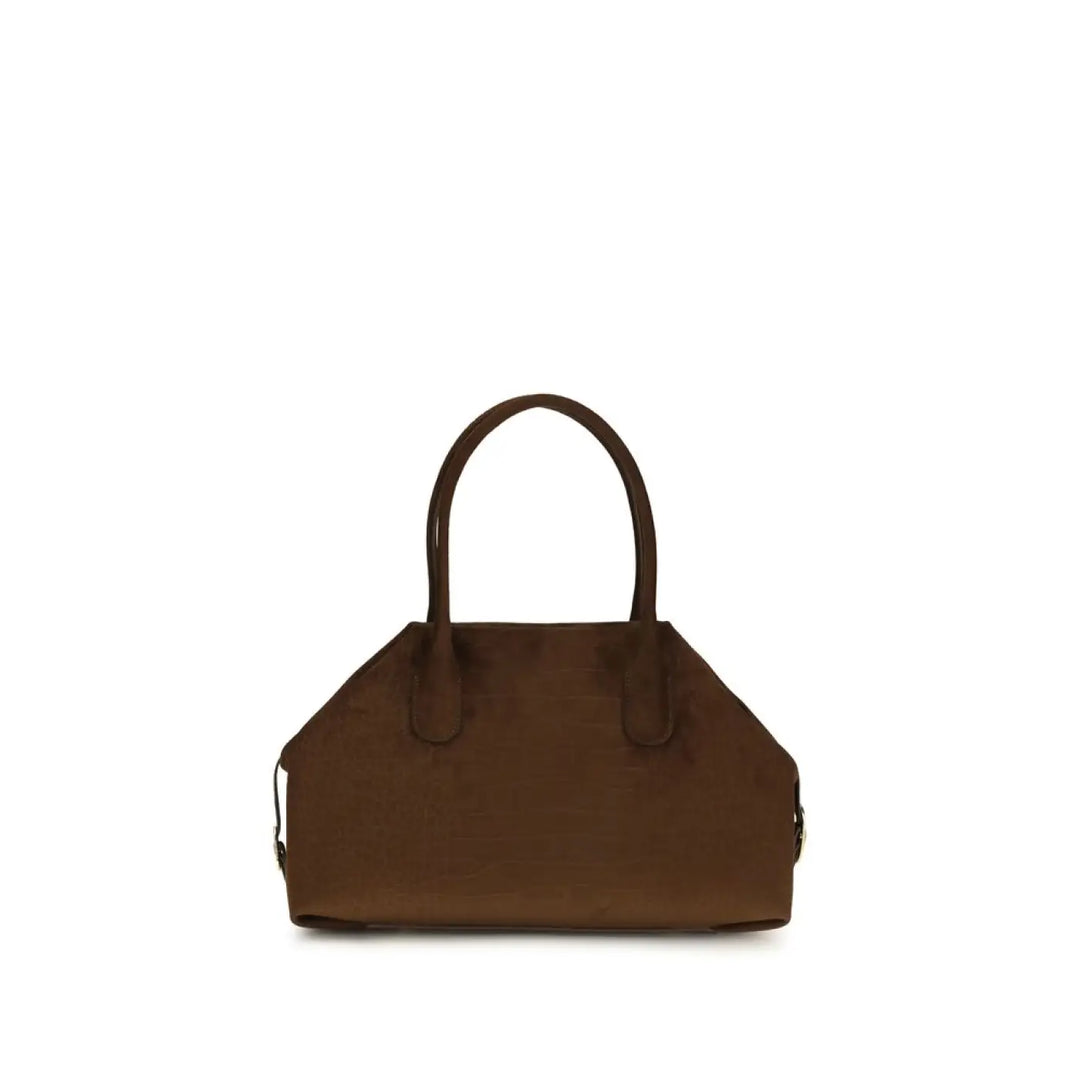Themoirè Brown Suede Leather Handbag