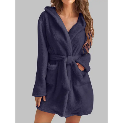 Experience Luxury with the Tie Waist Hooded Robe for Ultimate Comfort Clothing Tops Trendsi