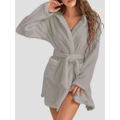 Experience Luxury with the Tie Waist Hooded Robe for Ultimate Comfort Clothing Tops Trendsi