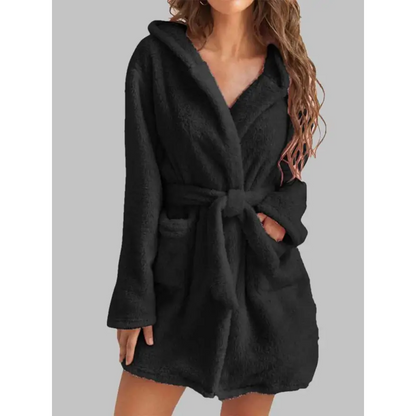 Experience Luxury with the Tie Waist Hooded Robe for Ultimate Comfort Clothing Tops Trendsi