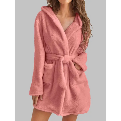 Experience Luxury with the Tie Waist Hooded Robe for Ultimate Comfort Clothing Tops Trendsi