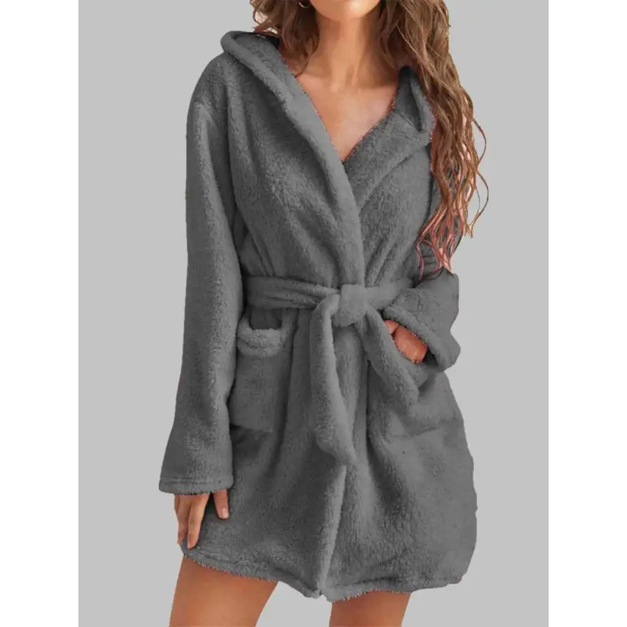 Experience Luxury with the Tie Waist Hooded Robe for Ultimate Comfort Clothing Tops Trendsi