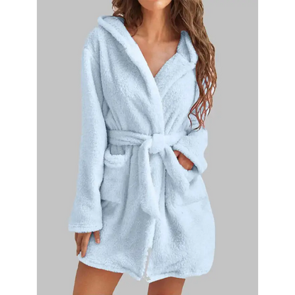 Experience Luxury with the Tie Waist Hooded Robe for Ultimate Comfort Clothing Tops Trendsi